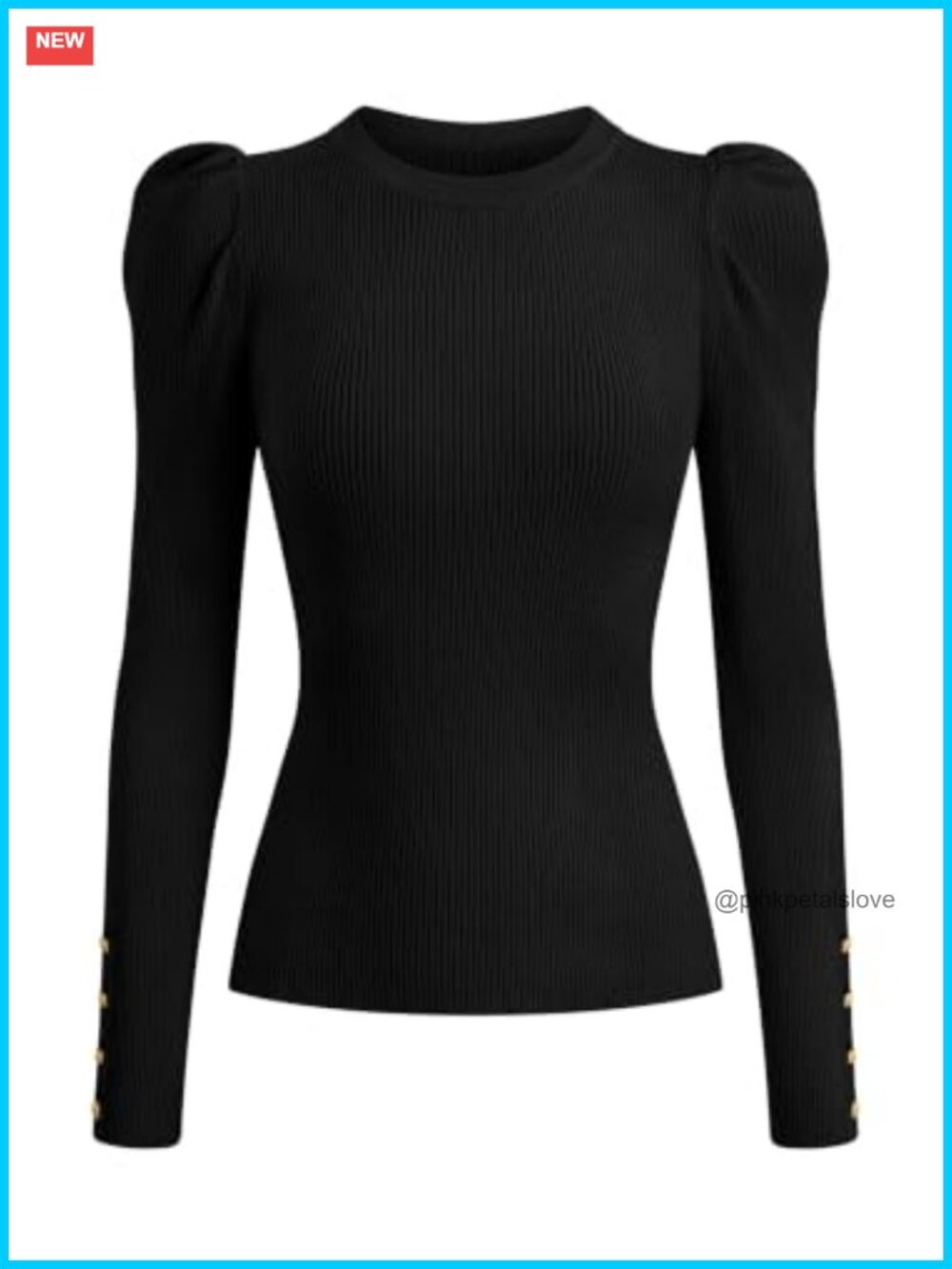 PRETTYGARDEN Ribbed Knit Puff Sleeve Crew Neck Pullover Sweater